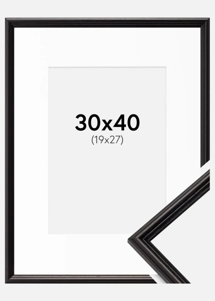 Ramme Horndal Sort 30x40 cm - Passepartout Hvid 20x28 cm