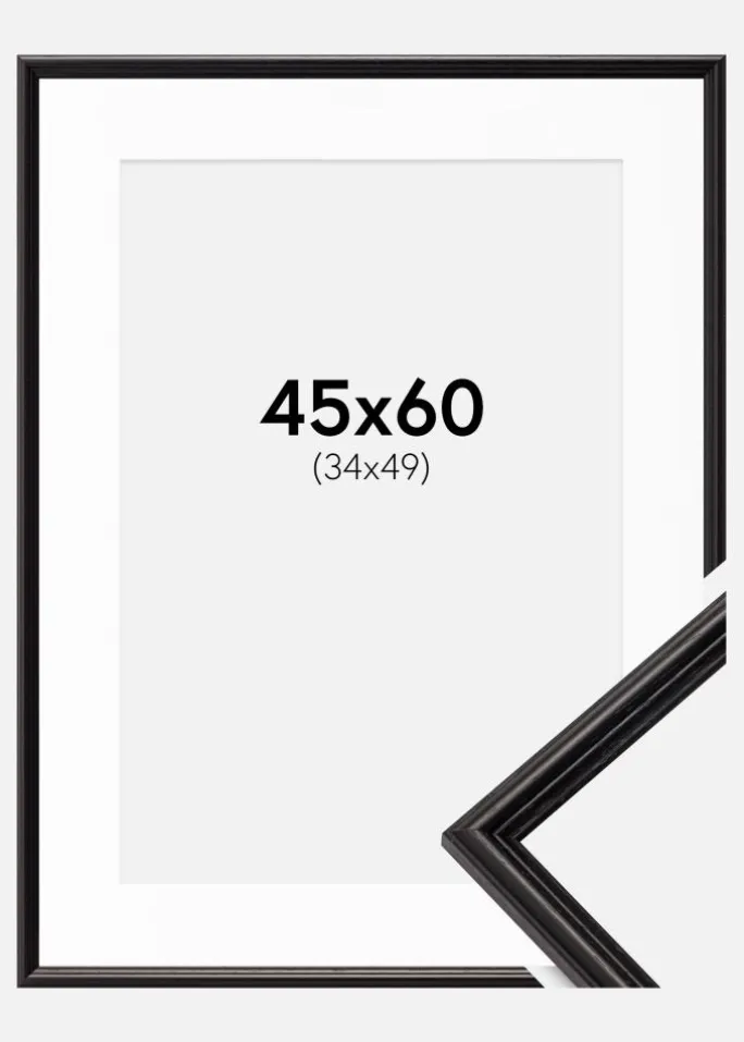 Ramme Horndal Sort 45x60 cm - Passepartout Hvid 35x50 cm