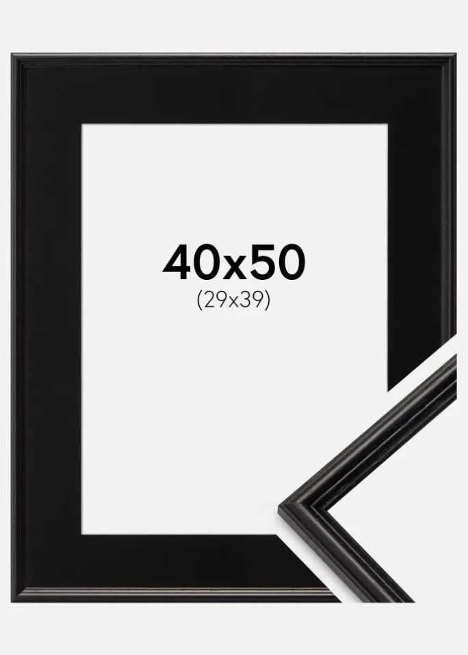 Ramme Horndal Sort 40x50 cm - Passepartout Sort 30x40 cm