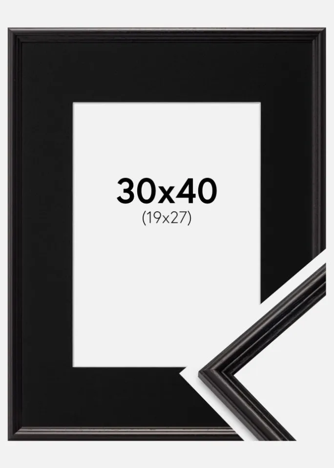Ramme Horndal Sort 30x40 cm - Passepartout Sort 20x28 cm