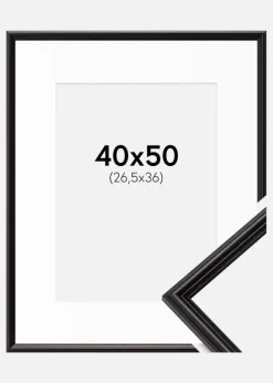 Ramme Horndal Sort 40x50 cm - Passepartout Hvid 27,5x37 cm
