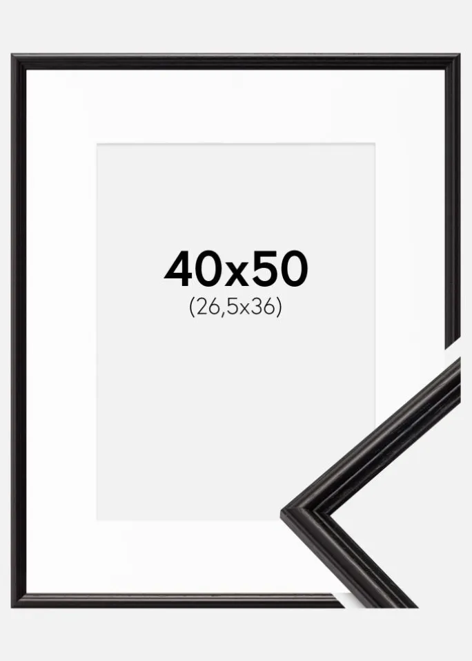 Ramme Horndal Sort 40x50 cm - Passepartout Hvid 27,5x37 cm