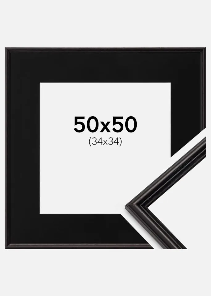 Ramme Horndal Sort 50x50 cm - Passepartout Sort 35x35 cm