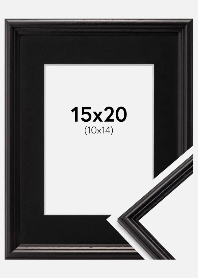 Ramme Horndal Sort 15x20 cm - Passepartout Sort 11x15 cm