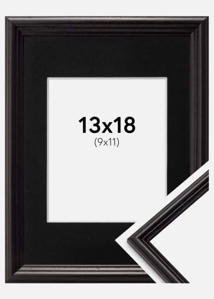 Ramme Horndal Sort 13x18 cm - Passepartout Sort 10x12 cm