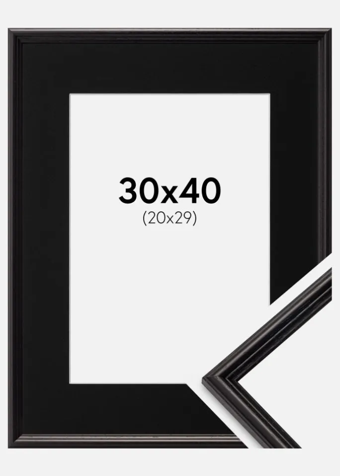 Ramme Horndal Sort 30x40 cm - Passepartout Sort 21x30 cm