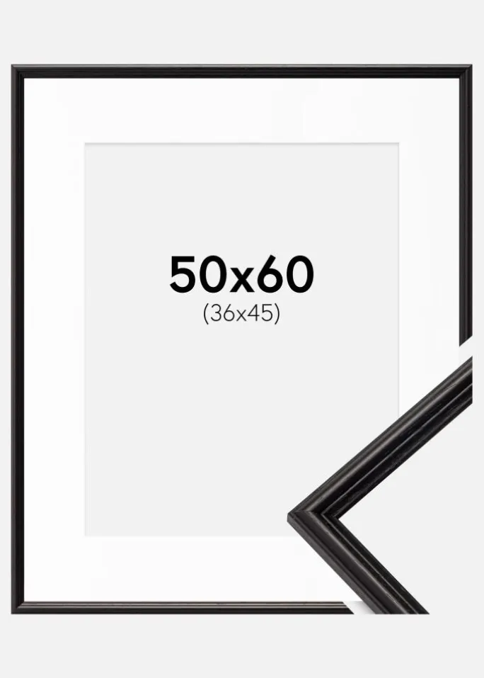 Ramme Horndal Sort 50x60 cm - Passepartout Hvid 37x46 cm