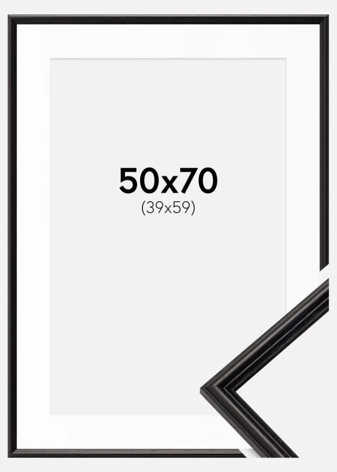 Ramme Horndal Sort 50x70 cm - Passepartout Hvid 40x60 cm
