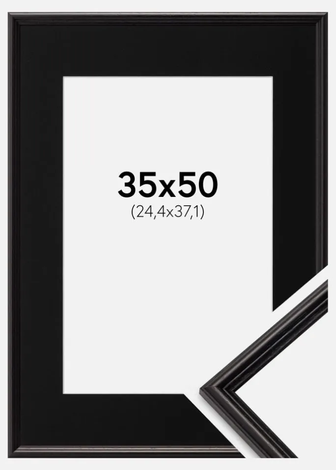 Ramme Horndal Sort 35x50 cm - Passepartout Sort 10x15 inches