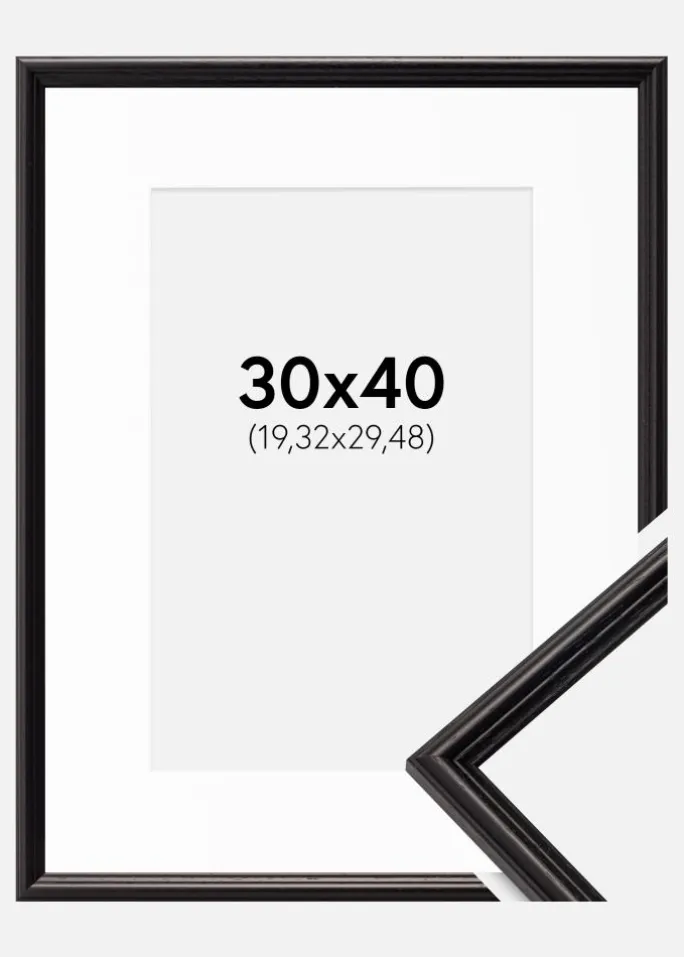 Ramme Horndal Sort 30x40 cm - Passepartout Hvid 8x12 inches