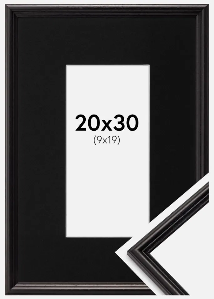 Ramme Horndal Sort 20x30 cm - Passepartout Sort 10x20 cm