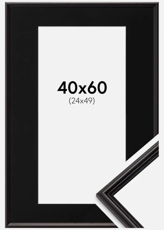 Ramme Horndal Sort 40x60 cm - Passepartout Sort 25x50 cm