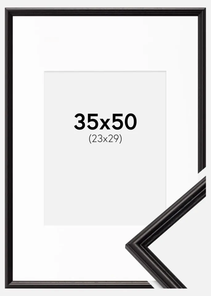 Ramme Horndal Sort 35x50 cm - Passepartout Hvid 24x30 cm