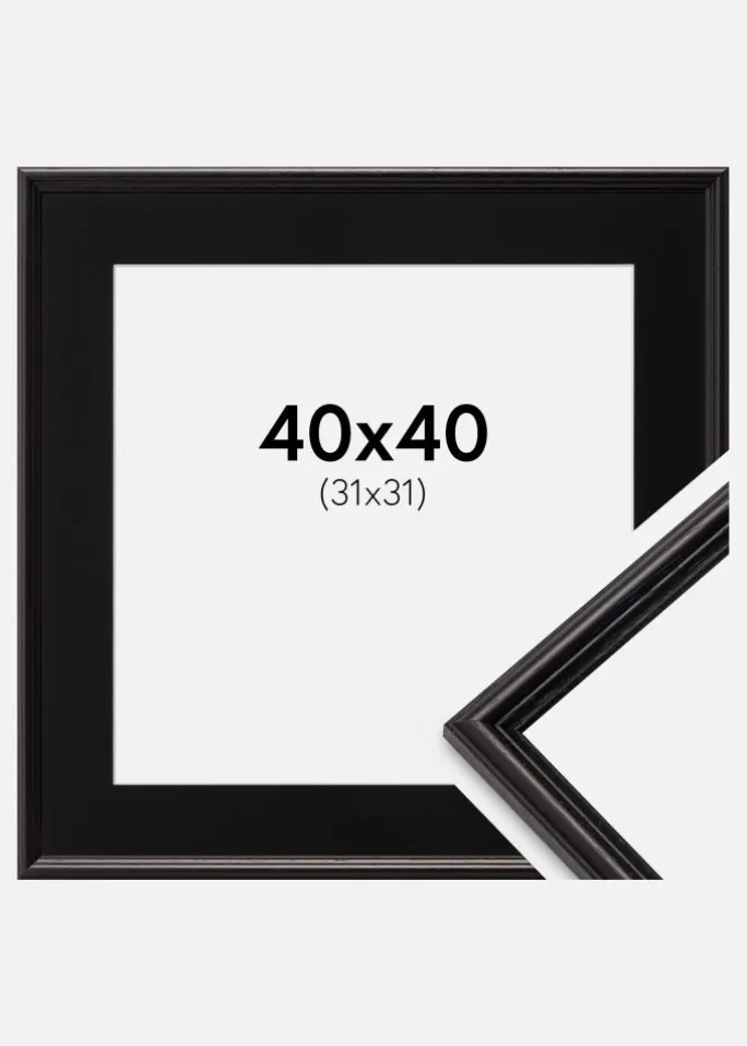Ramme Horndal Sort 40x40 cm - Passepartout Sort 32x32 cm