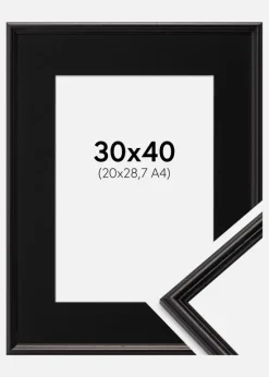 Ramme Horndal Sort 30x40 cm - Passepartout Sort 21x29,7 cm (A4)
