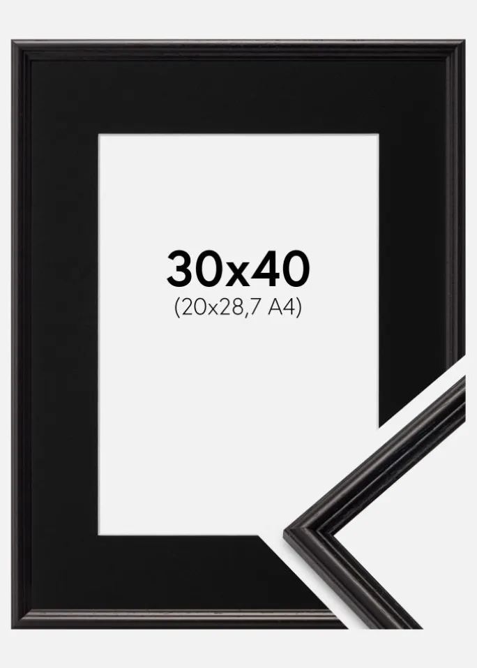 Ramme Horndal Sort 30x40 cm - Passepartout Sort 21x29,7 cm (A4)