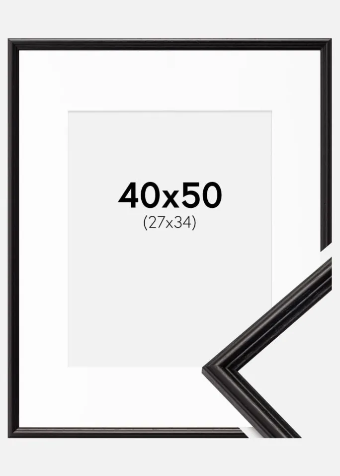 Ramme Horndal Sort 40x50 cm - Passepartout Hvid 28x35 cm