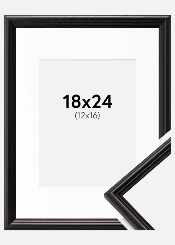 Ramme Horndal Sort 18x24 cm - Passepartout Hvid 13x17 cm