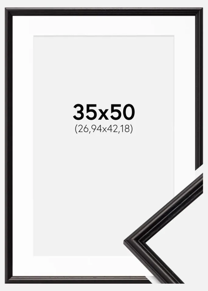 Ramme Horndal Sort 35x50 cm - Passepartout Hvid 11x17 inches