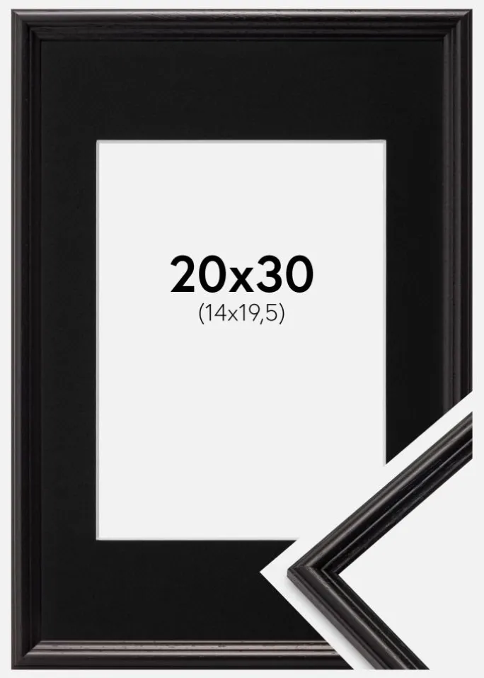Ramme Horndal Sort 20x30 cm - Passepartout Sort 15x21 cm (A5)