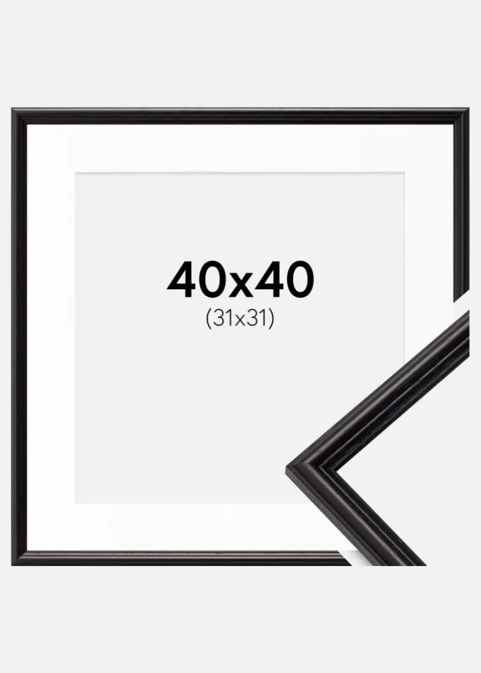 Ramme Horndal Sort 40x40 cm - Passepartout Hvid 32x32 cm