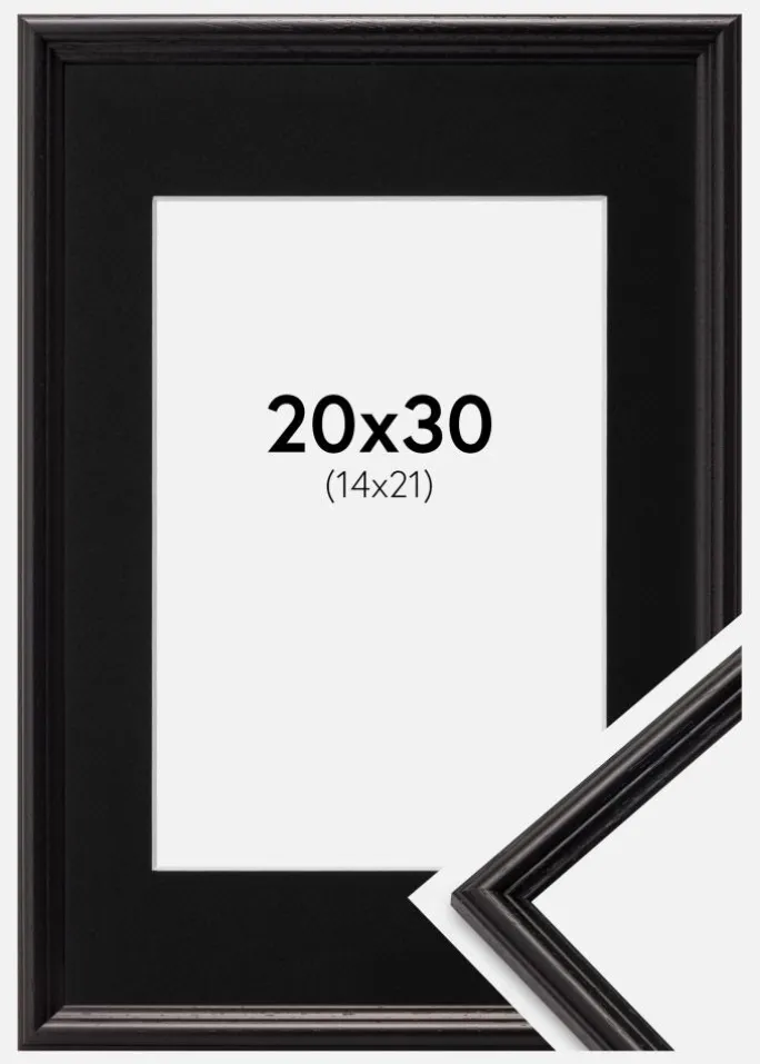 Ramme Horndal Sort 20x30 cm - Passepartout Sort 15x22 cm