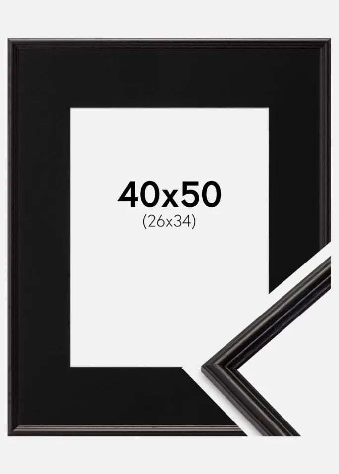 Ramme Horndal Sort 40x50 cm - Passepartout Sort 27x35 cm
