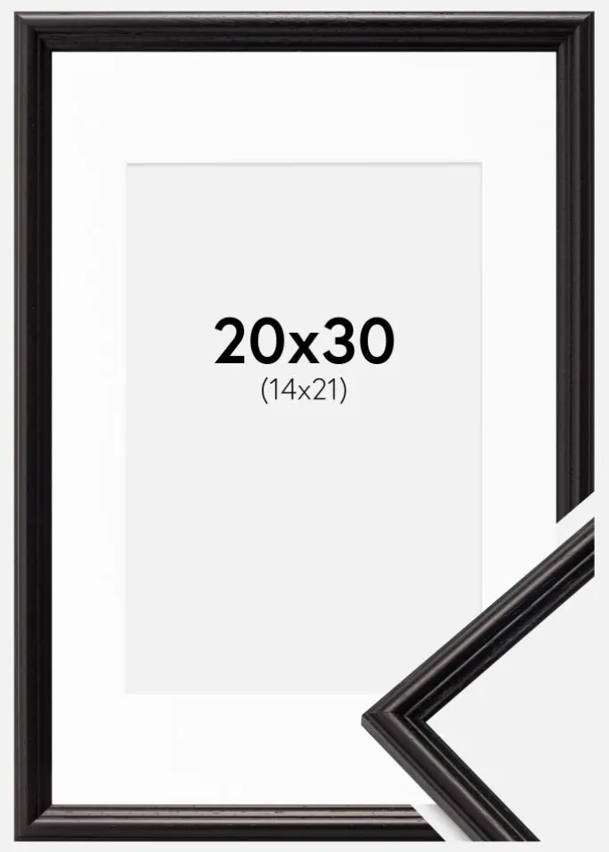 Ramme Horndal Sort 20x30 cm - Passepartout Hvid 15x22 cm