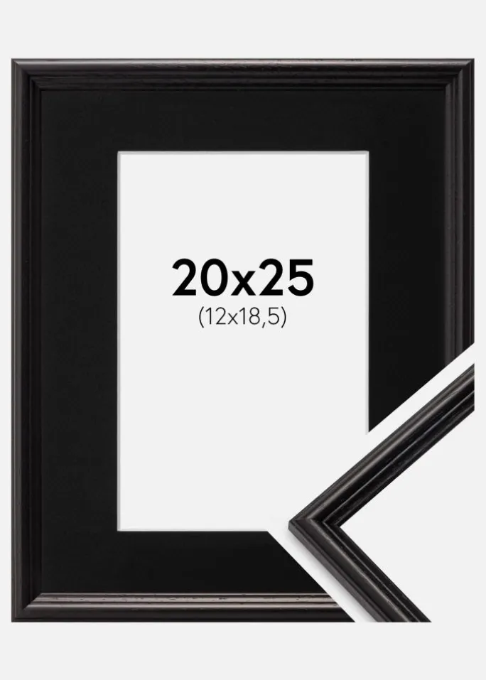 Ramme Horndal Sort 20x25 cm - Passepartout Sort 13x19,5 cm