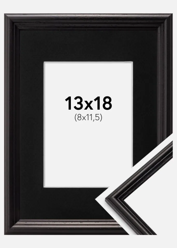 Ramme Horndal Sort 13x18 cm - Passepartout Sort 9x12 cm