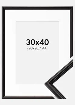 Ramme Horndal Sort 30x40 cm - Passepartout Hvid 21x29,7 cm (A4)