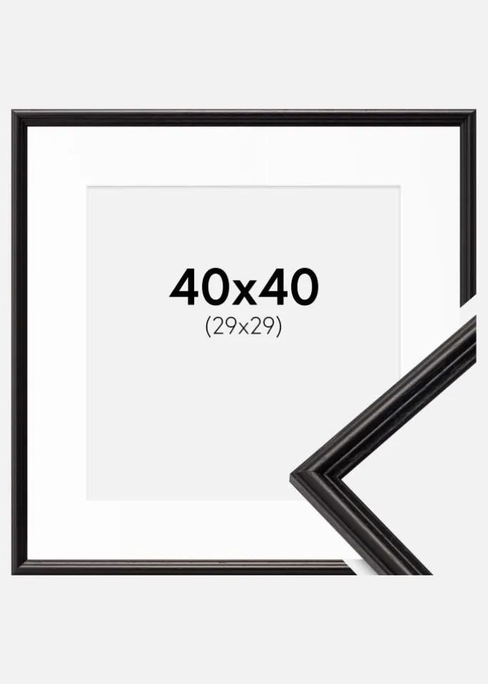 Ramme Horndal Sort 40x40 cm - Passepartout Hvid 30x30 cm