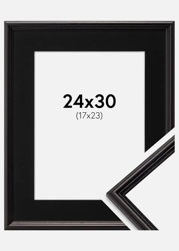 Ramme Horndal Sort 24x30 cm - Passepartout Sort 18x24 cm