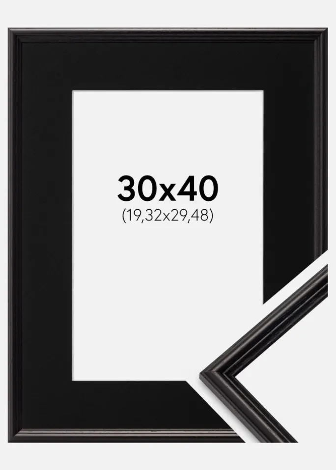 Ramme Horndal Sort 30x40 cm - Passepartout Sort 8x12 inches