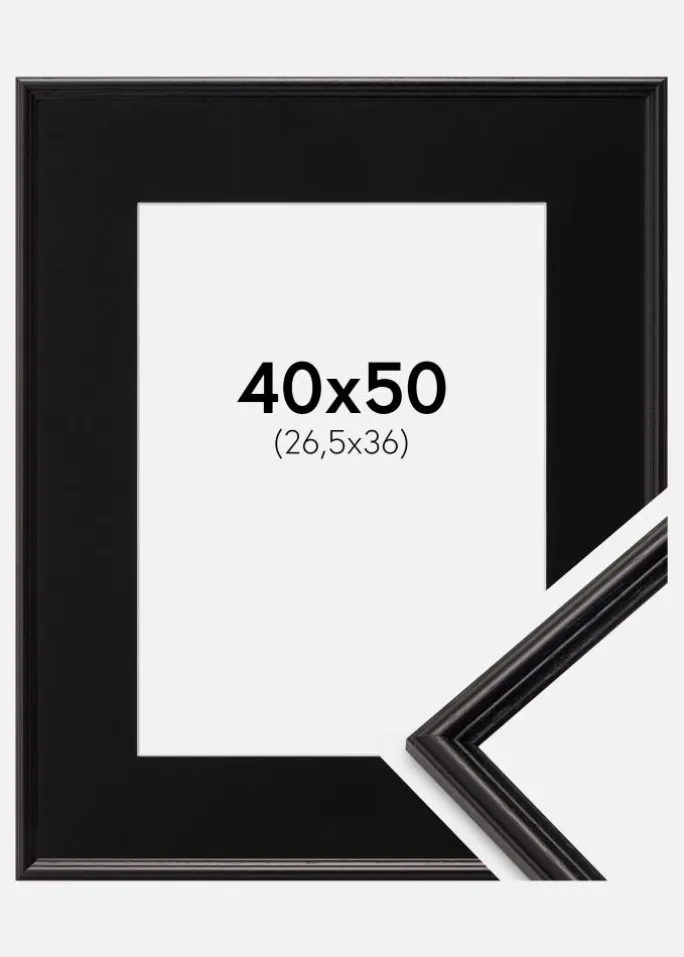 Ramme Horndal Sort 40x50 cm - Passepartout Sort 27,5x37 cm