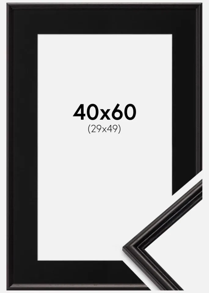 Ramme Horndal Sort 40x60 cm - Passepartout Sort 30x50 cm