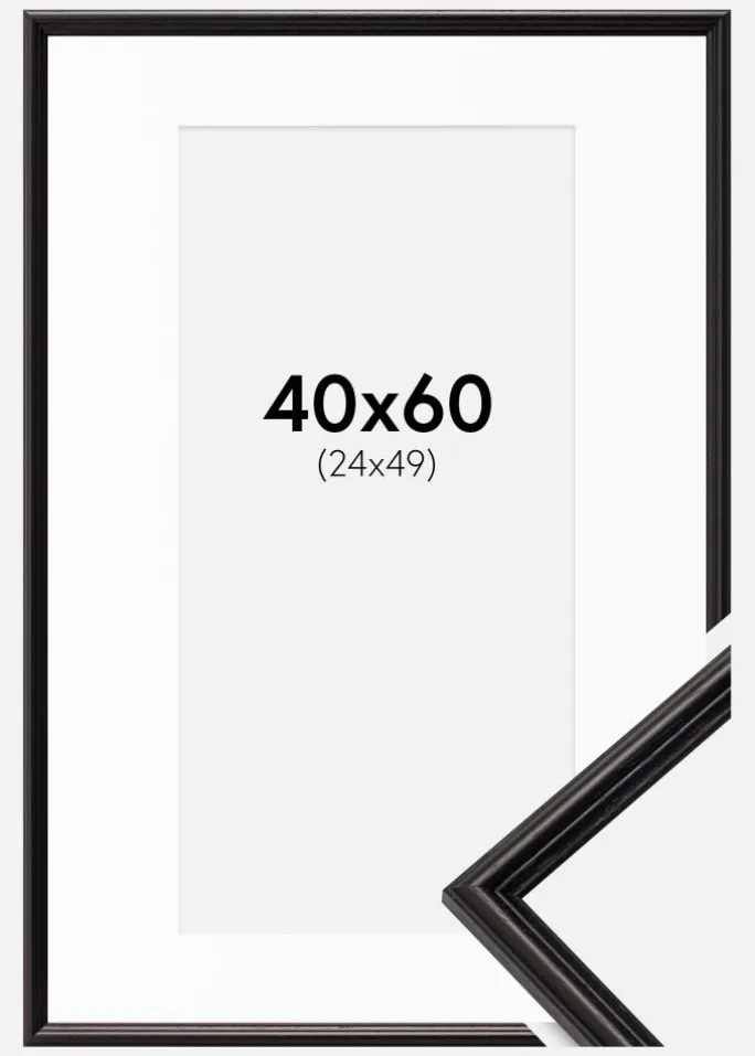 Ramme Horndal Sort 40x60 cm - Passepartout Hvid 25x50 cm
