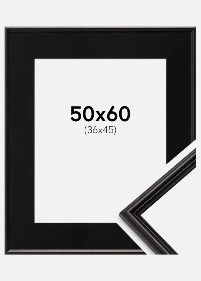Ramme Horndal Sort 50x60 cm - Passepartout Sort 37x46 cm