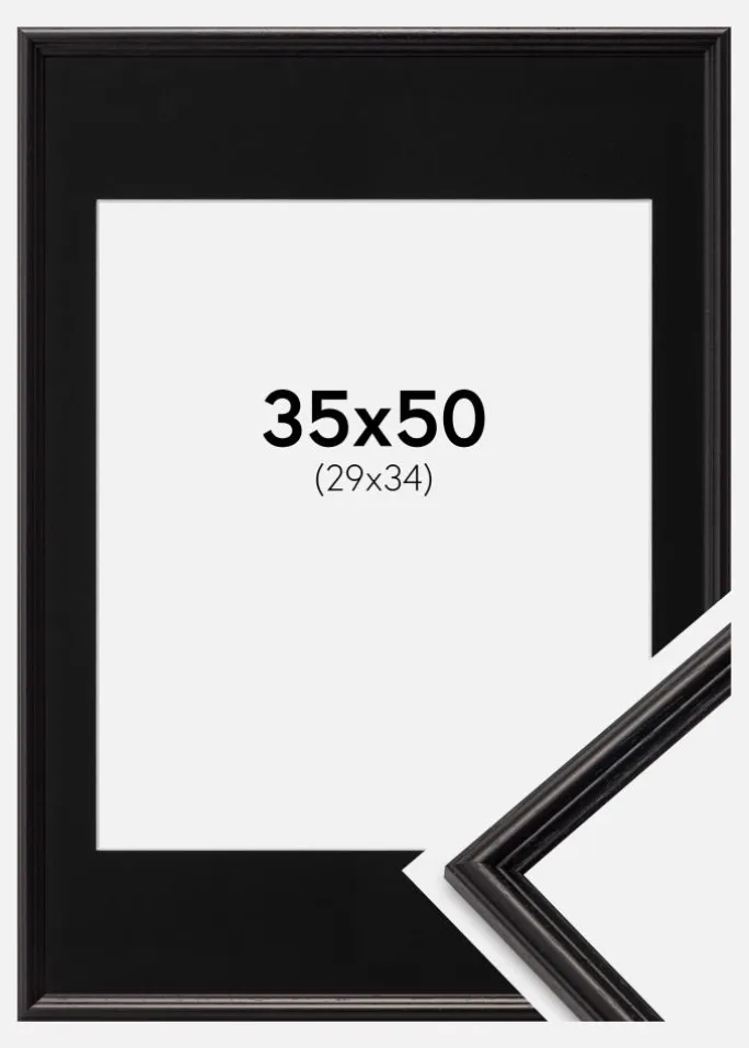 Ramme Horndal Sort 35x50 cm - Passepartout Sort 30x35 cm