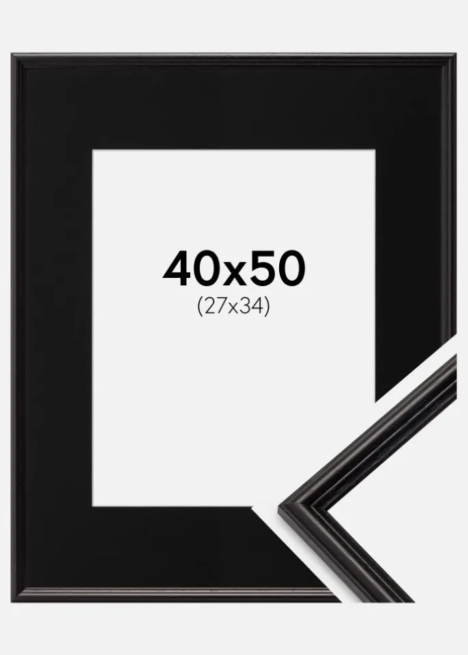 Ramme Horndal Sort 40x50 cm - Passepartout Sort 28x35 cm