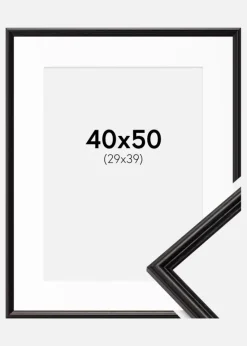 Ramme Horndal Sort 40x50 cm - Passepartout Hvid 30x40 cm