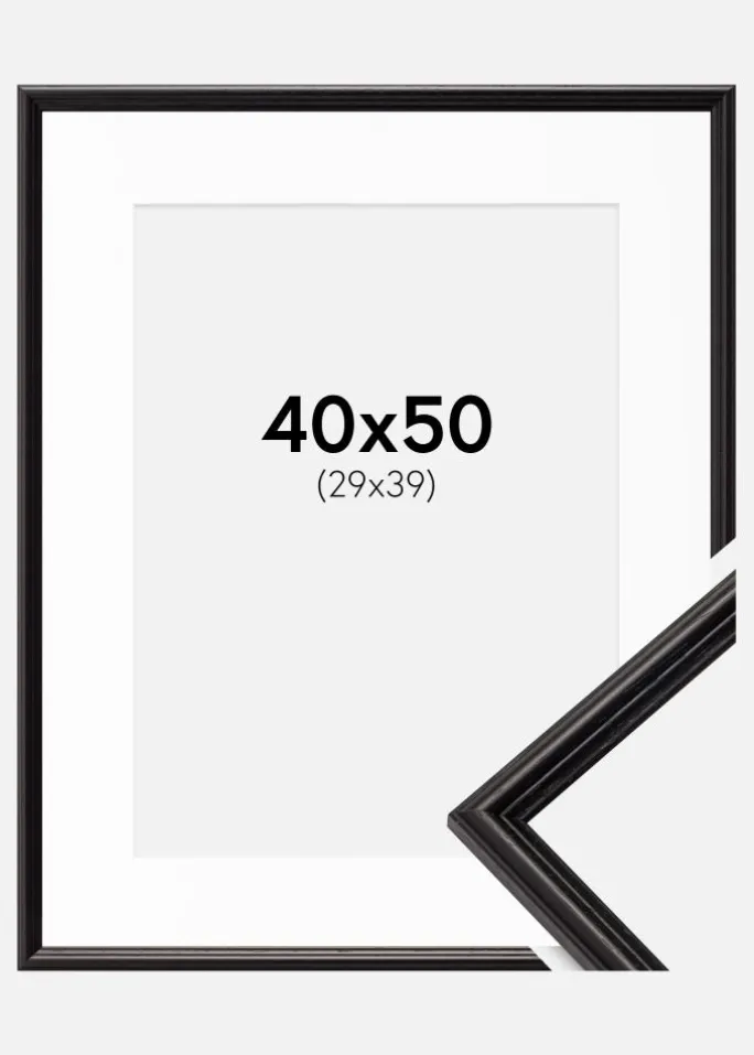 Ramme Horndal Sort 40x50 cm - Passepartout Hvid 30x40 cm
