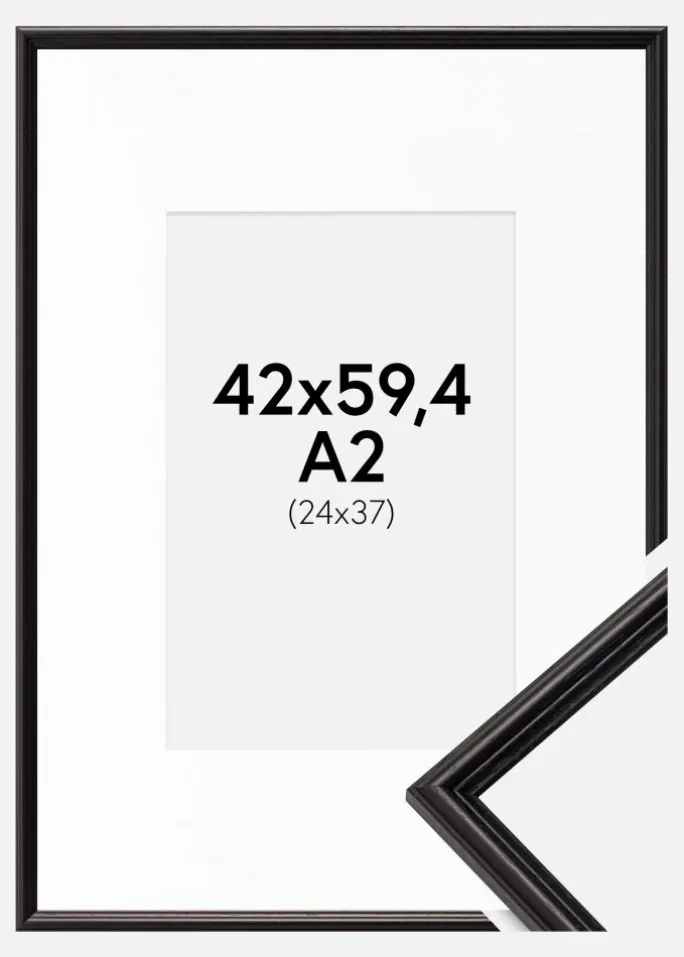 Ramme Horndal Sort 42x59,4 cm (A2) - Passepartout Hvid 25x38 cm