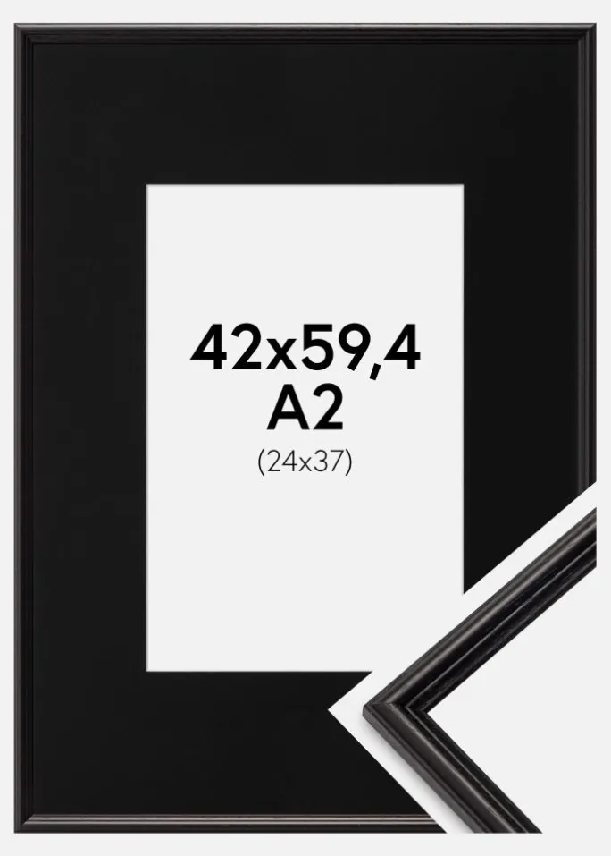 Ramme Horndal Sort 42x59,4 cm (A2) - Passepartout Sort 25x38 cm