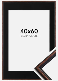 Ramme Horndal Valnød 40x60 cm - Passepartout Sort 32,9x48,3 cm (A3+)