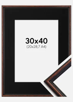 Ramme Horndal Valnød 30x40 cm - Passepartout Sort 21x29,7 cm (A4)