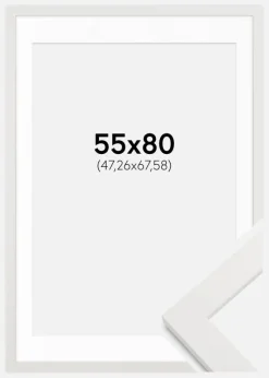 Ramme hvid træ 55x80 cm - Passepartout Hvid 19x27 inches