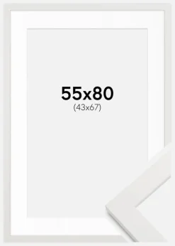 Ramme hvid træ 55x80 cm - Passepartout Hvid 44x68 cm