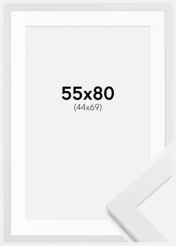 Ramme hvid træ 55x80 cm - Passepartout Hvid 45x70 cm