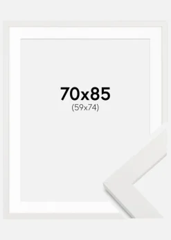 Ramme hvid træ 70x85 cm - Passepartout Hvid 60x75 cm